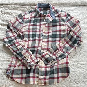 L.L. Bean Men's Plaid Button-Down Shirt in White, Green & Red